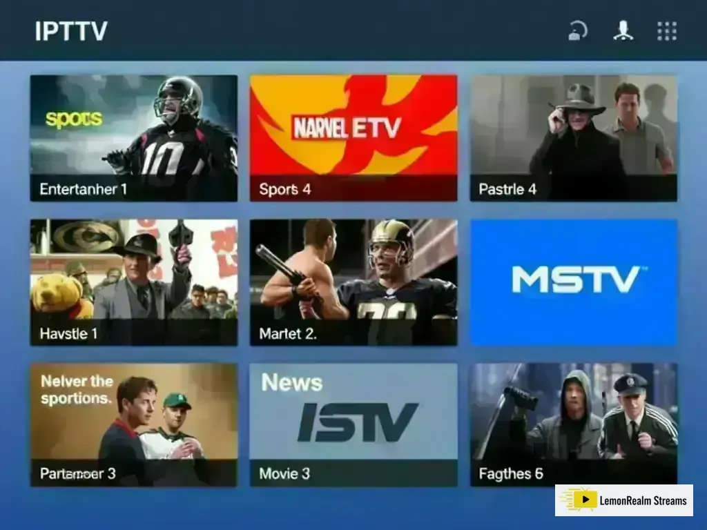 Grid showing different channel categories available